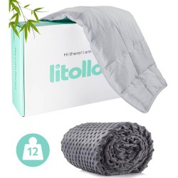 Litollo Verzwaringsdeken 12 kg met Fleece buitenhoes - Weighted Blanket - Duurzaam Bamboe Materiaal - Grijs -