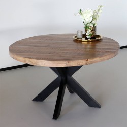 Eettafel rond mangohout lichtbruin 150cm Jones industriële eettafel duurzaam